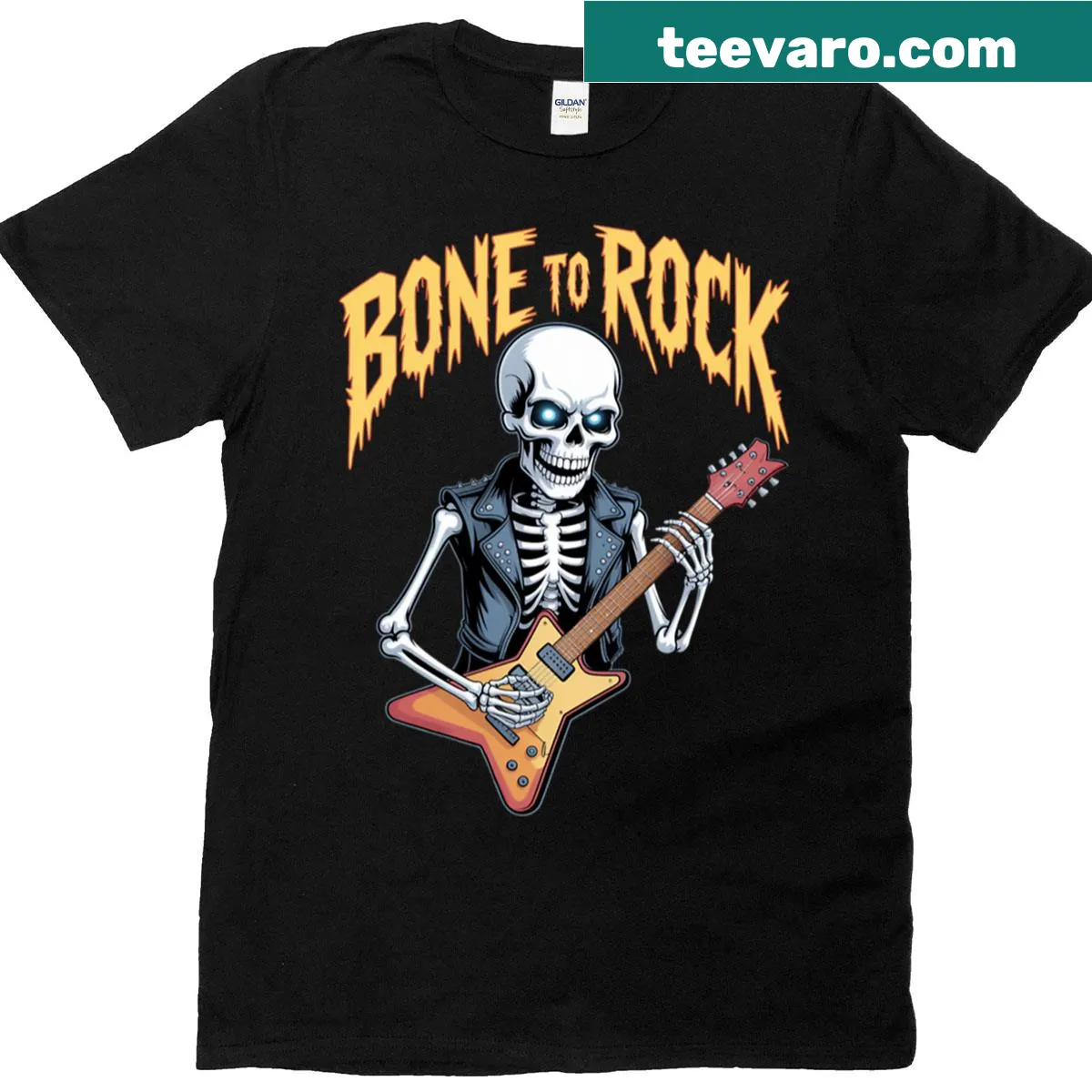 Skeleton graphic on rock band T-shirt — on a men's t-shirt