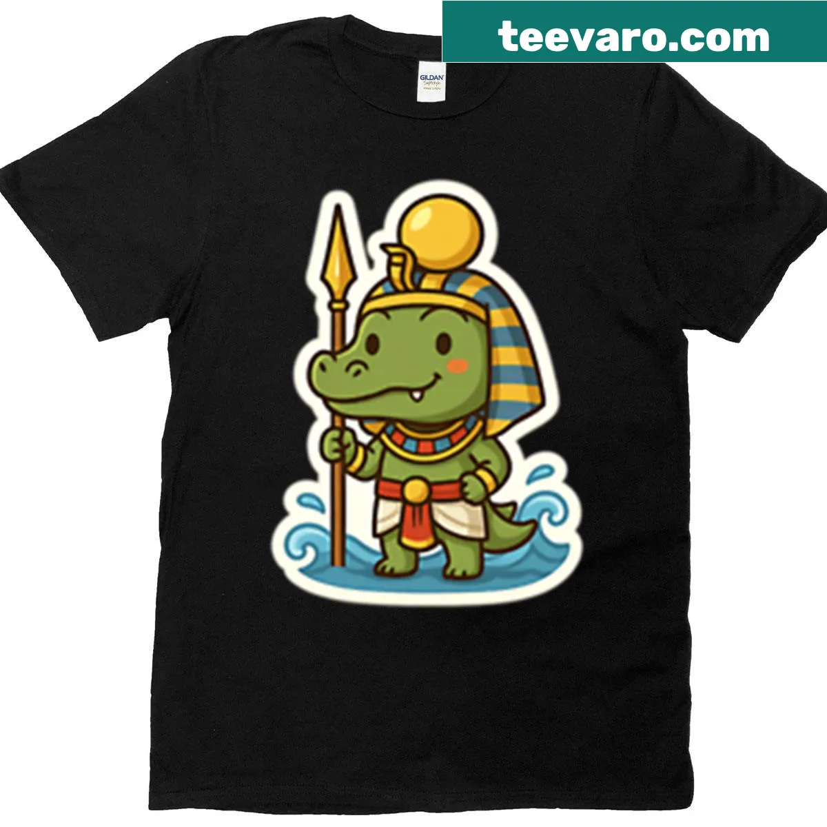 Cute Sobek Chibi t-shirt featuring a whimsical crocodile god design — on a men's t-shirt