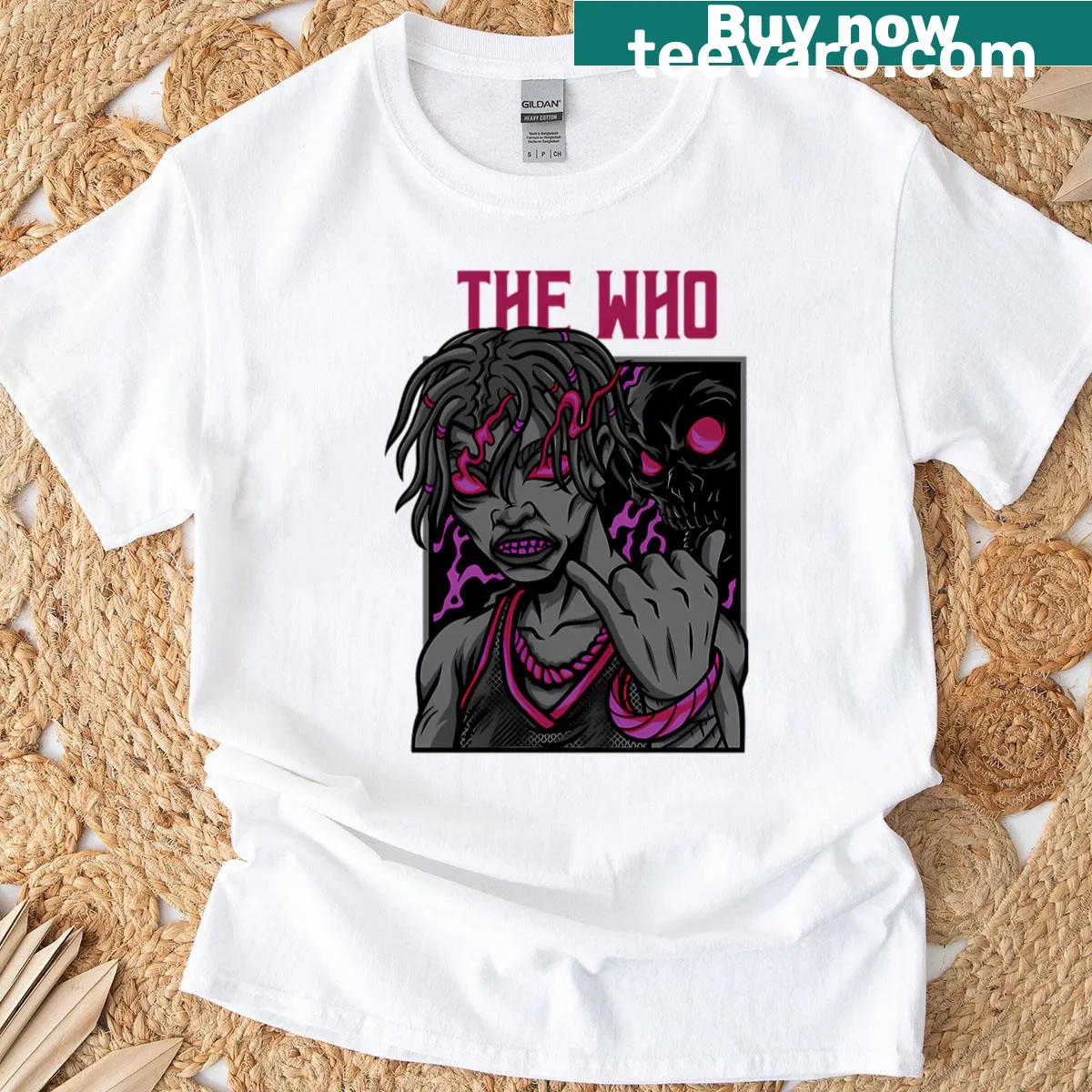 Vintage distressed tour band t-shirt with iconic song logo — on a men's t-shirt