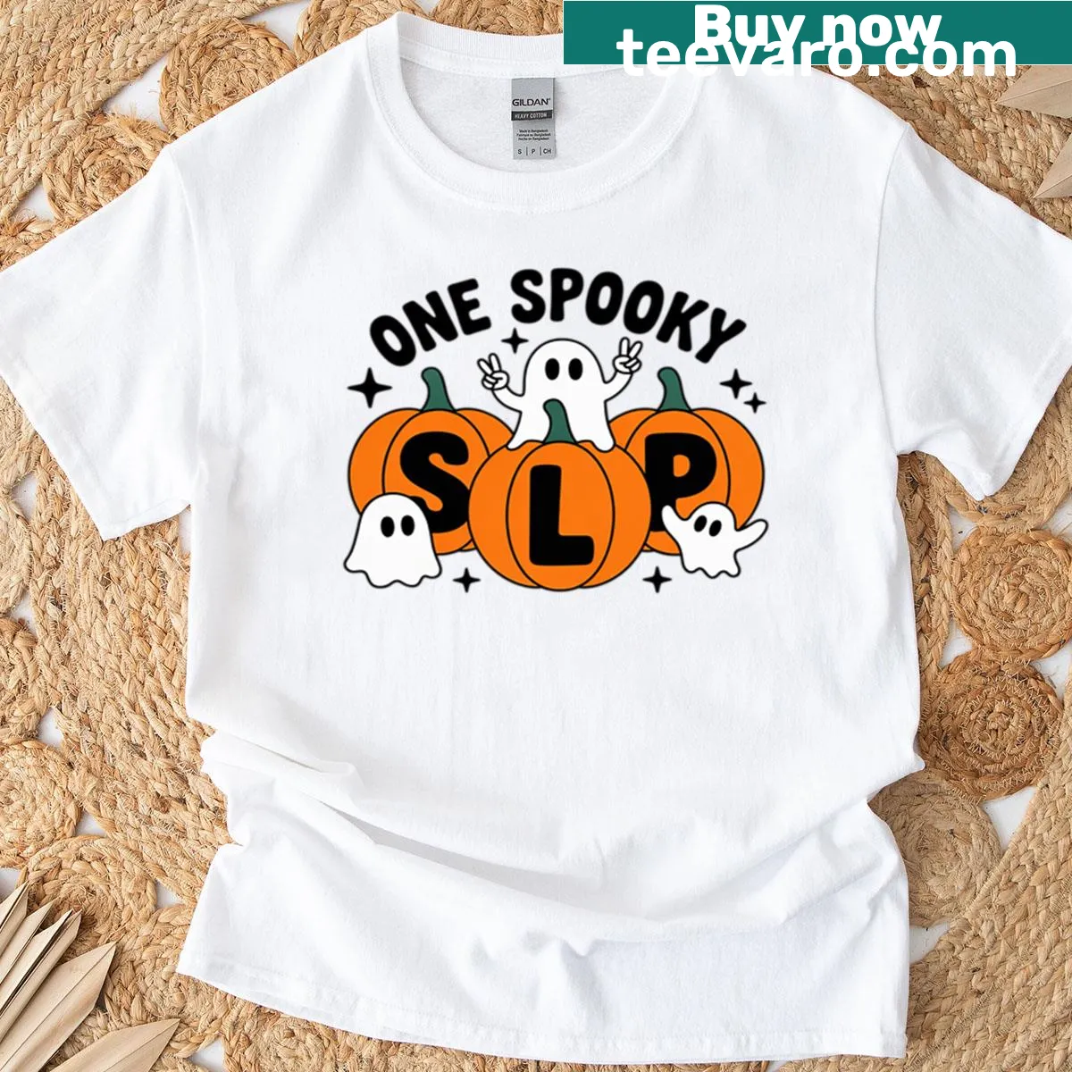 Halloween pumpkin graphic with playful text for speech therapists — on a men's t-shirt