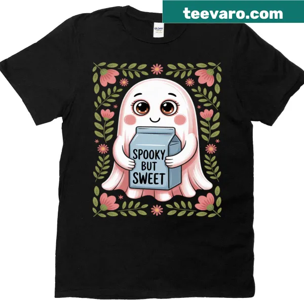 Cute ghost t-shirt for kids with floral Halloween design