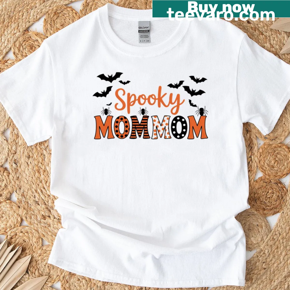 Family-themed Halloween Mommom T-shirt with cute graphics — on a men's t-shirt