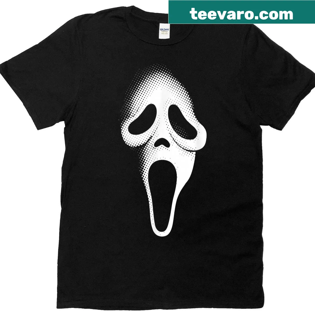 T-shirt with spooky ghost face illustration for kids — on a men's t-shirt