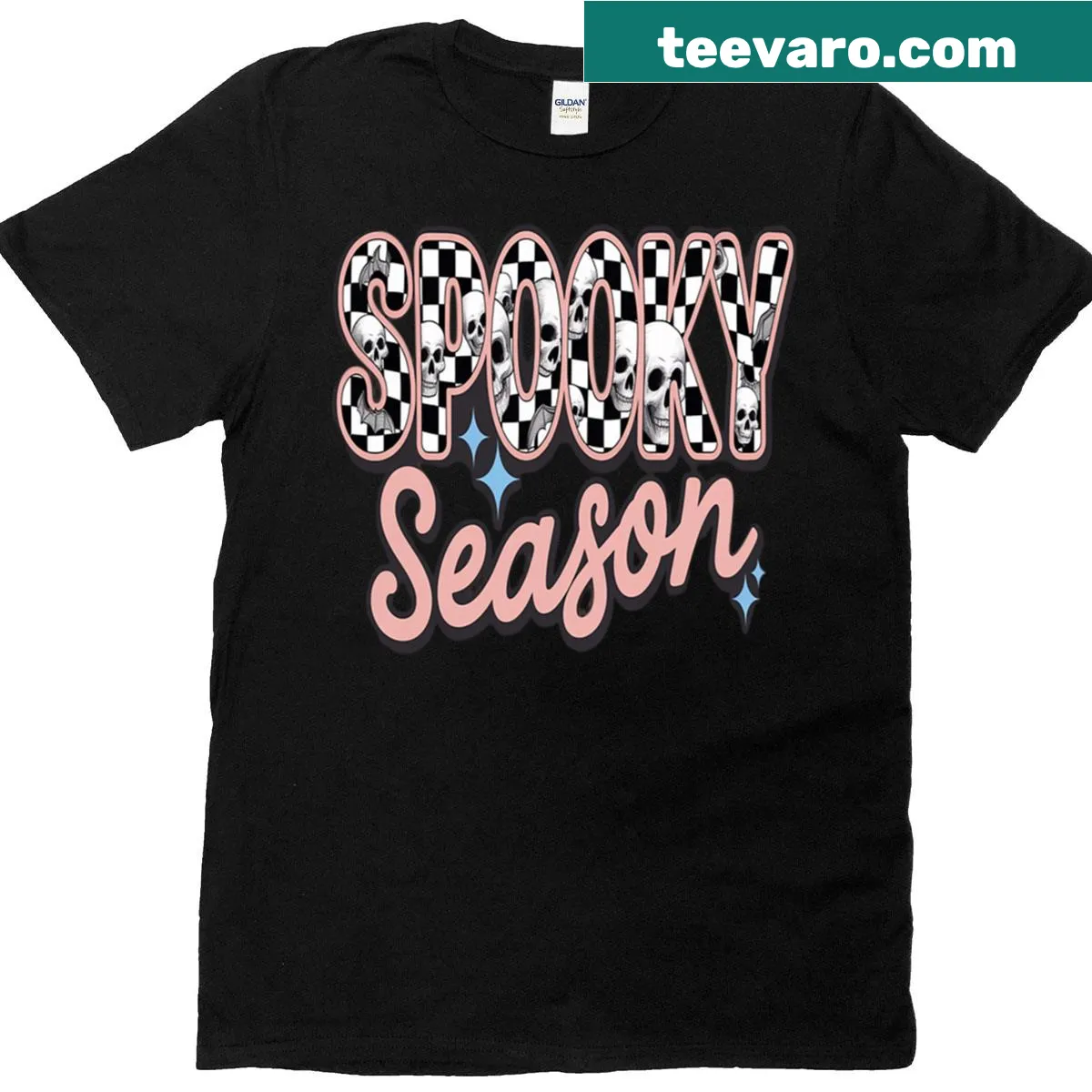 Floral Halloween t-shirt with roses and spooky motifs — on a men's t-shirt