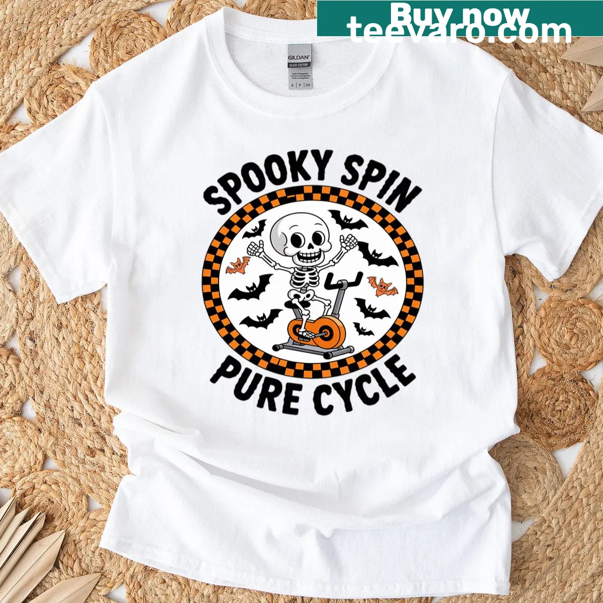 Playful Halloween spin class design on T-shirt — on a men's t-shirt