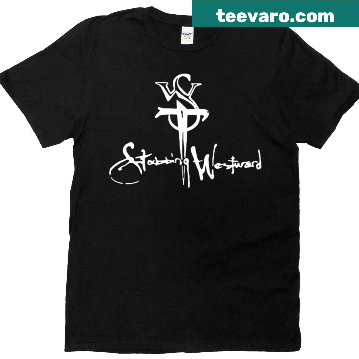 Stabbing Westward band T-shirt with dynamic graphic design — on a men's t-shirt