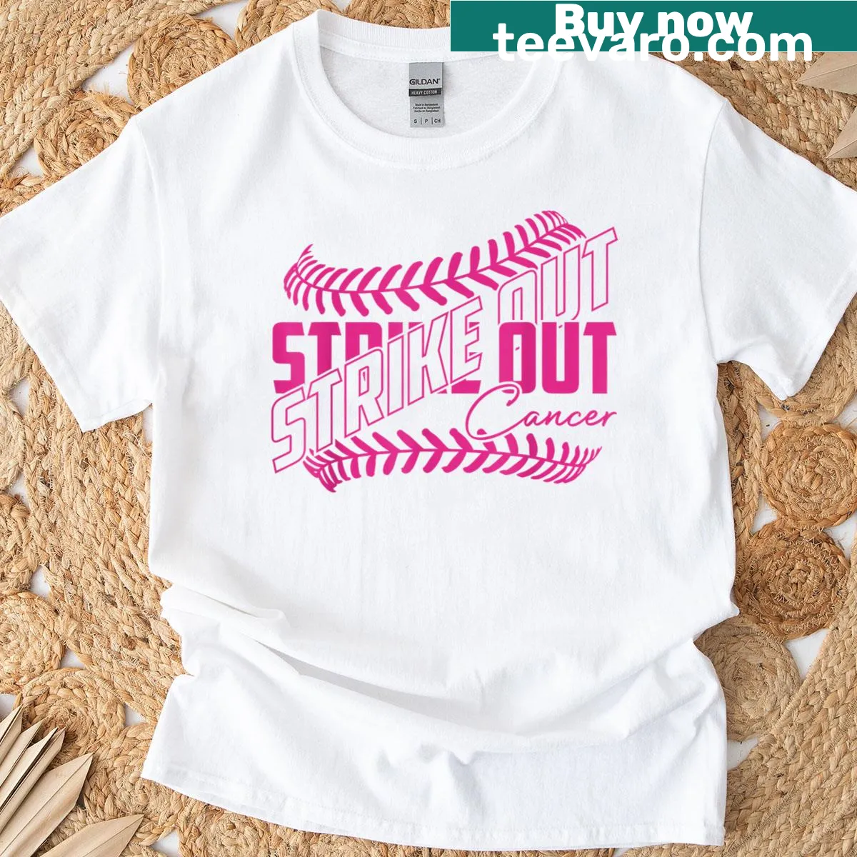 Illustrative T-shirt for breast cancer awareness with baseball theme — on a men's t-shirt