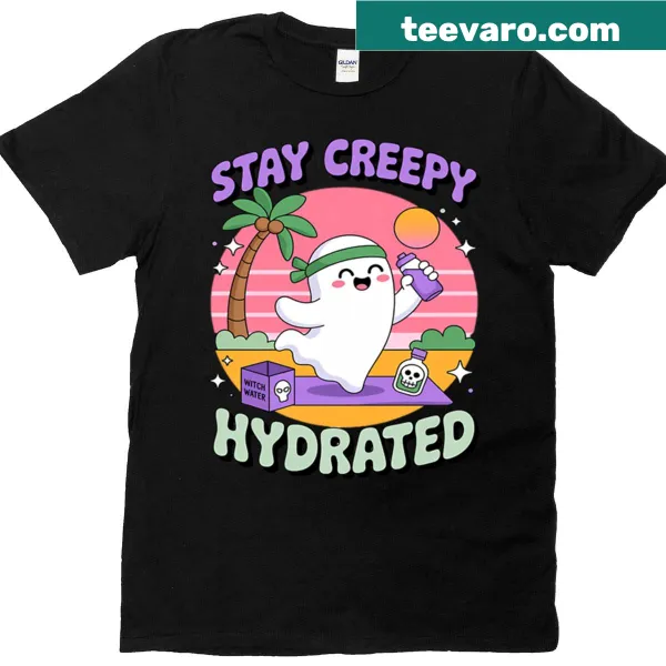 Beach-themed Halloween t-shirt with playful graphic