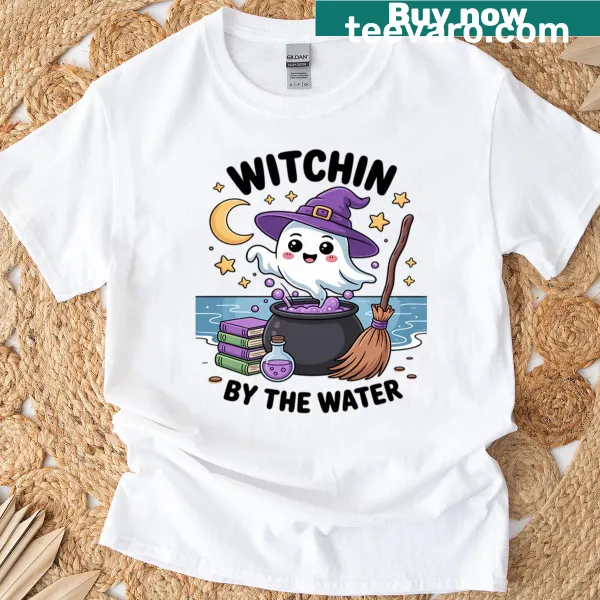Illustration of witches at the beach celebrating Summerween