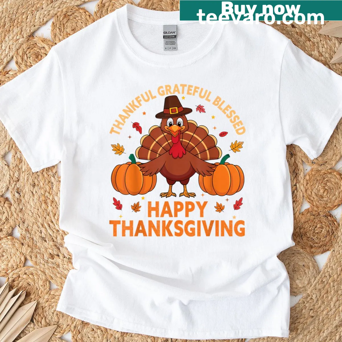 Typography T-shirt with Thankful Grateful Blessed Thanksgiving message — on a men's t-shirt