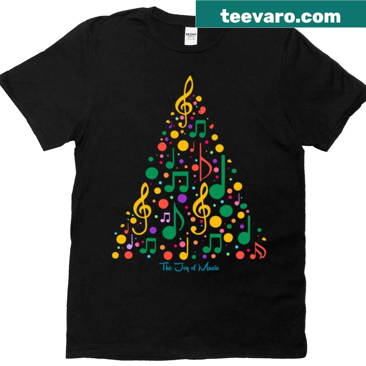 Christmas tree with musical notes and ornaments design on T-shirt — on a men's t-shirt
