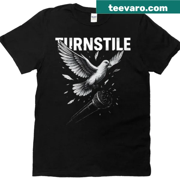 Turnstile T-shirt featuring badge-emblem design inspired by band
