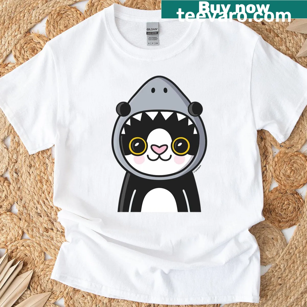 Cartoon Tuxedo Shark t-shirt with a playful grin — on a men's t-shirt