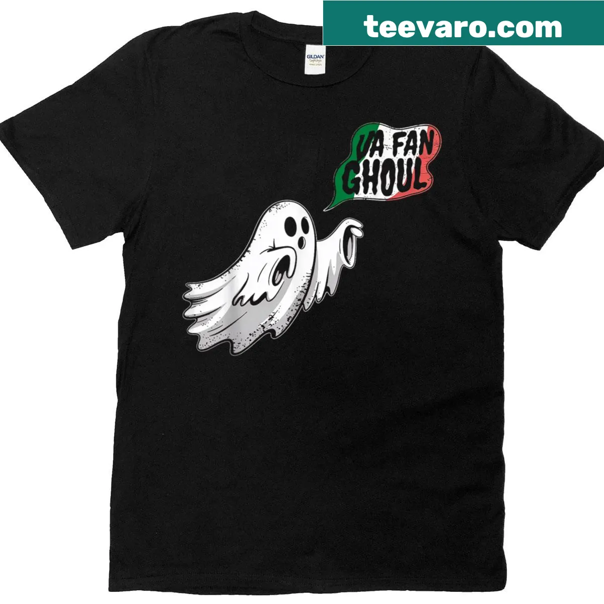 Ghost graphic with Italian theme on a Halloween T-shirt — on a men's t-shirt