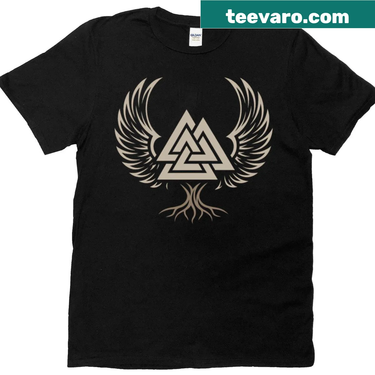 Illustration of Valknut with wings on a T-shirt — on a men's t-shirt