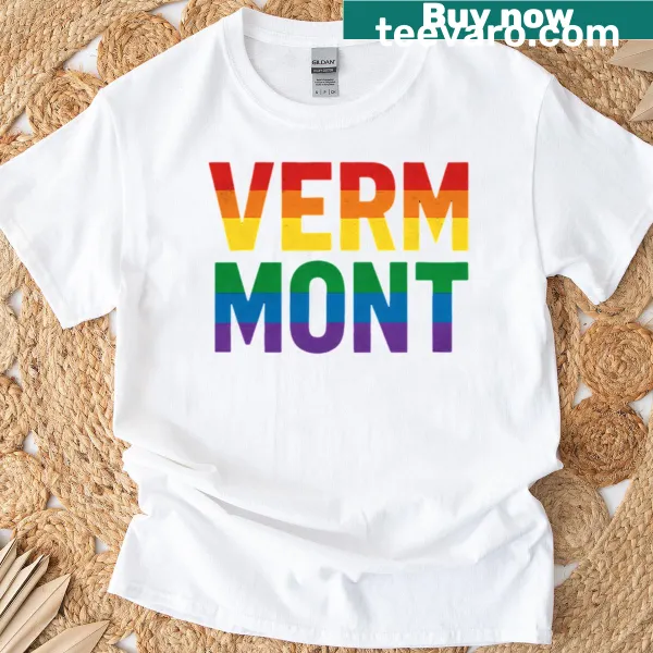 Vermont LGBTQ pride T-shirt with rainbow text