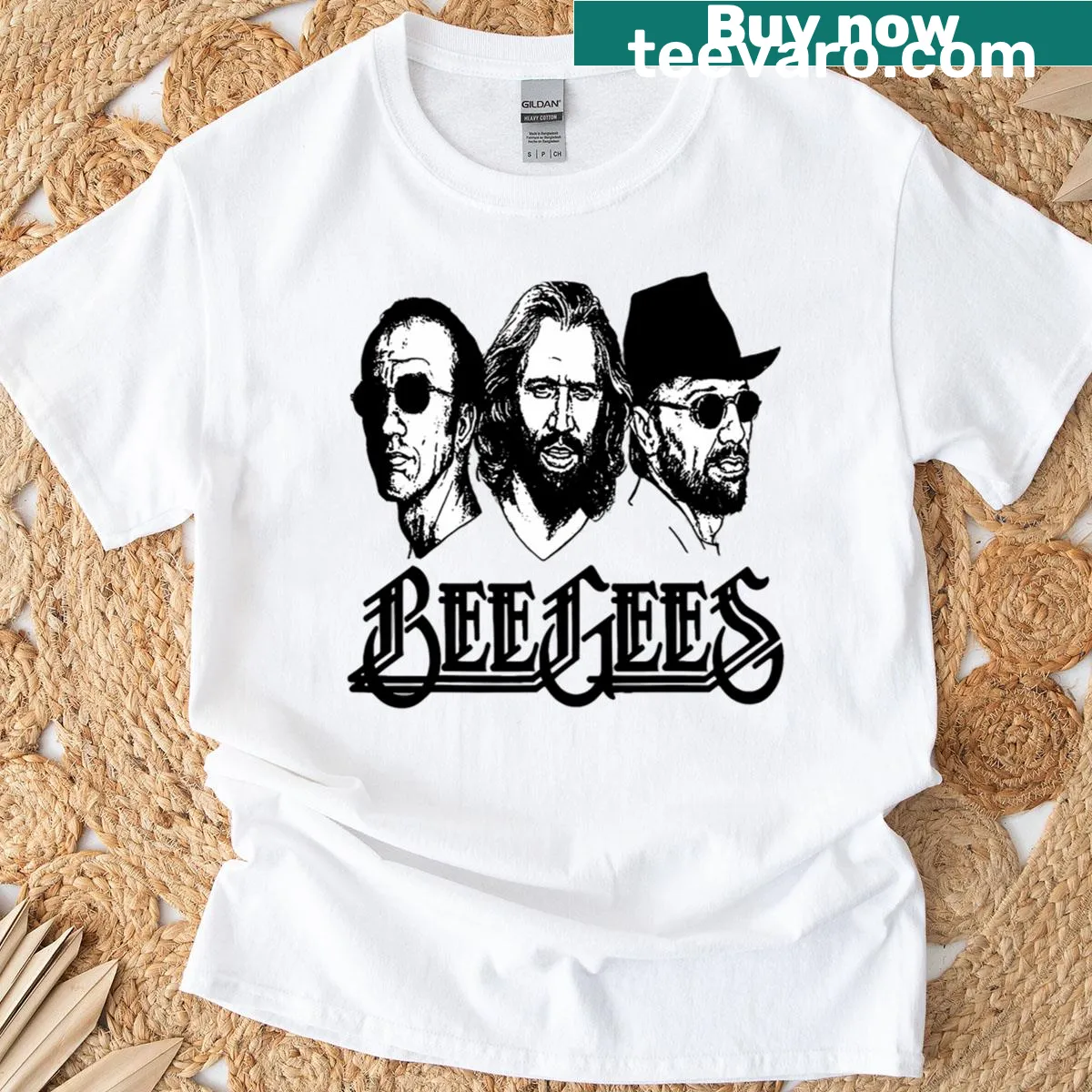 Vintage 1970s Bee Gees shirt with iconic lettering — on a men's t-shirt