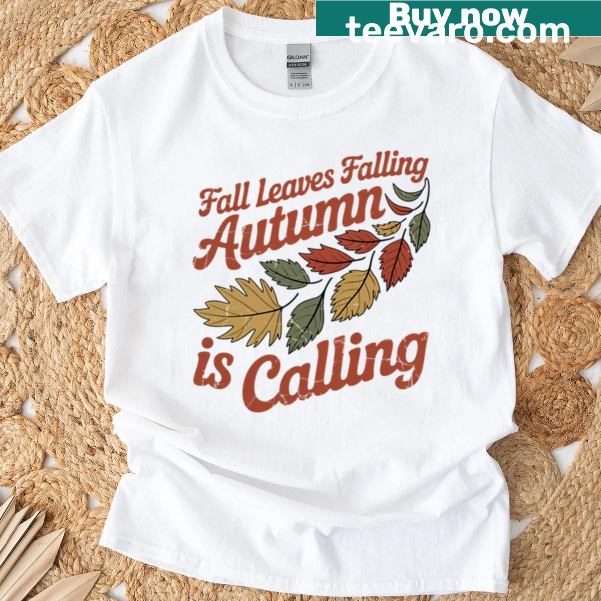 Vintage autumn leaves shirt with intricate illustrations — on a men's t-shirt