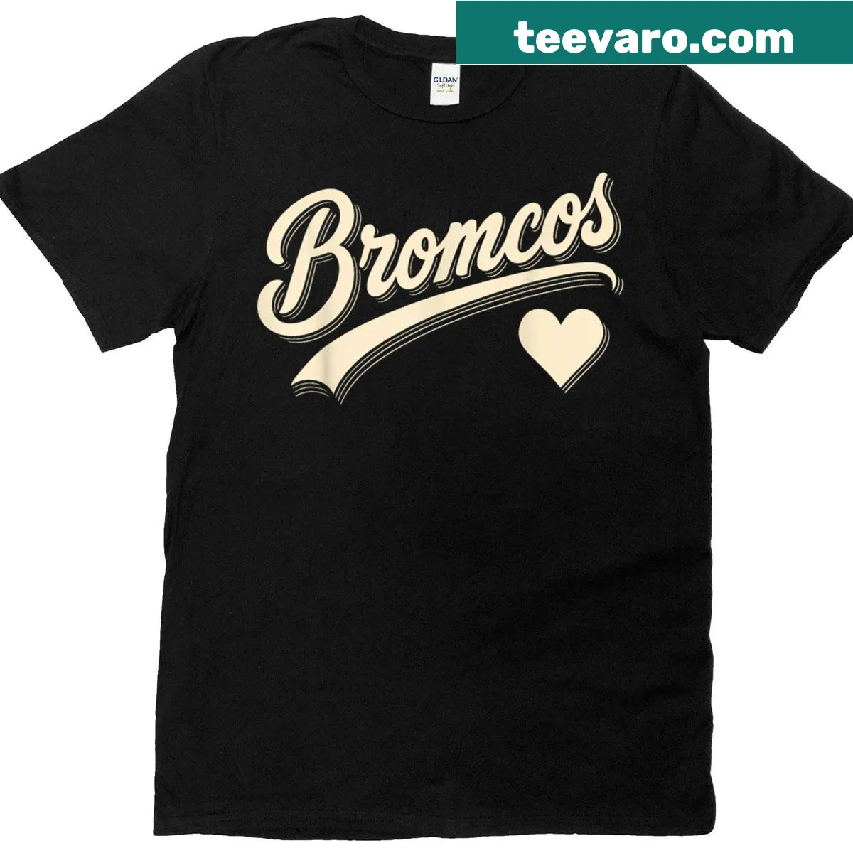 Vintage heart-themed Broncos T-shirt — on a men's t-shirt