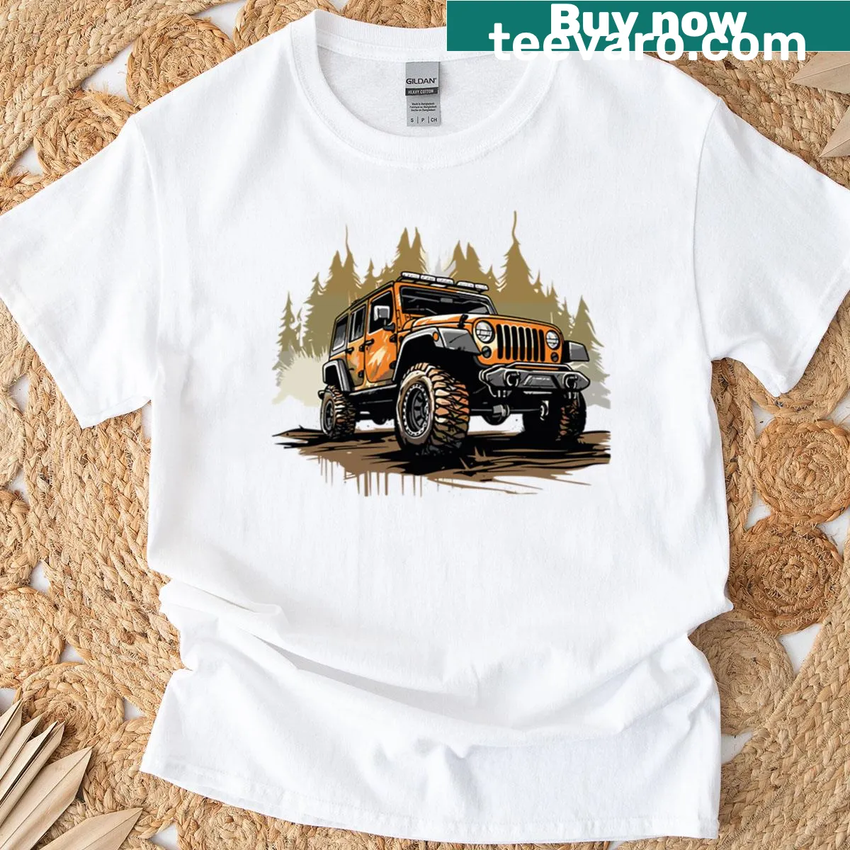 Vintage car graphic with mountains on a distressed T-shirt. — on a men's t-shirt