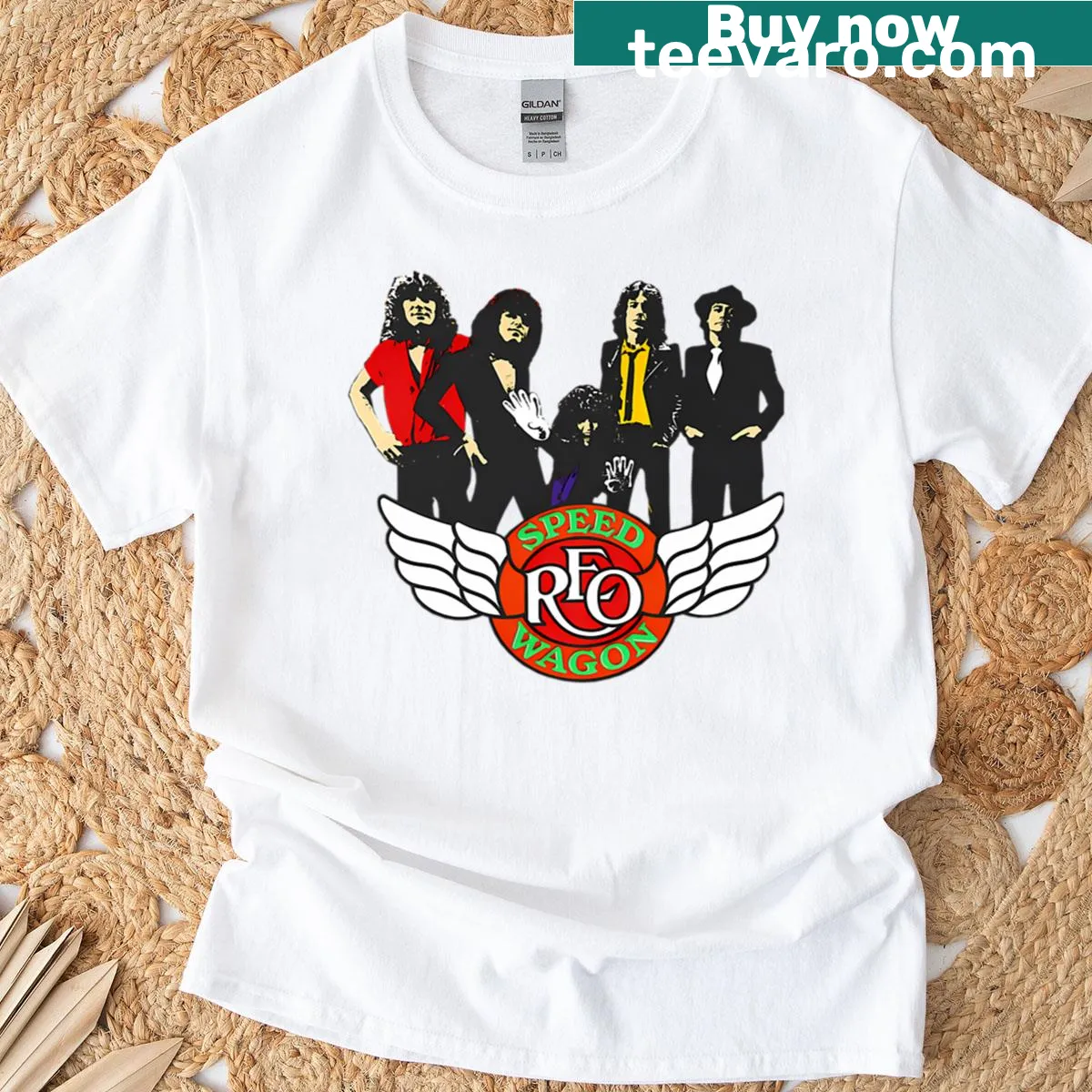 Distressed T-shirt featuring a retro 90s band logo — on a men's t-shirt