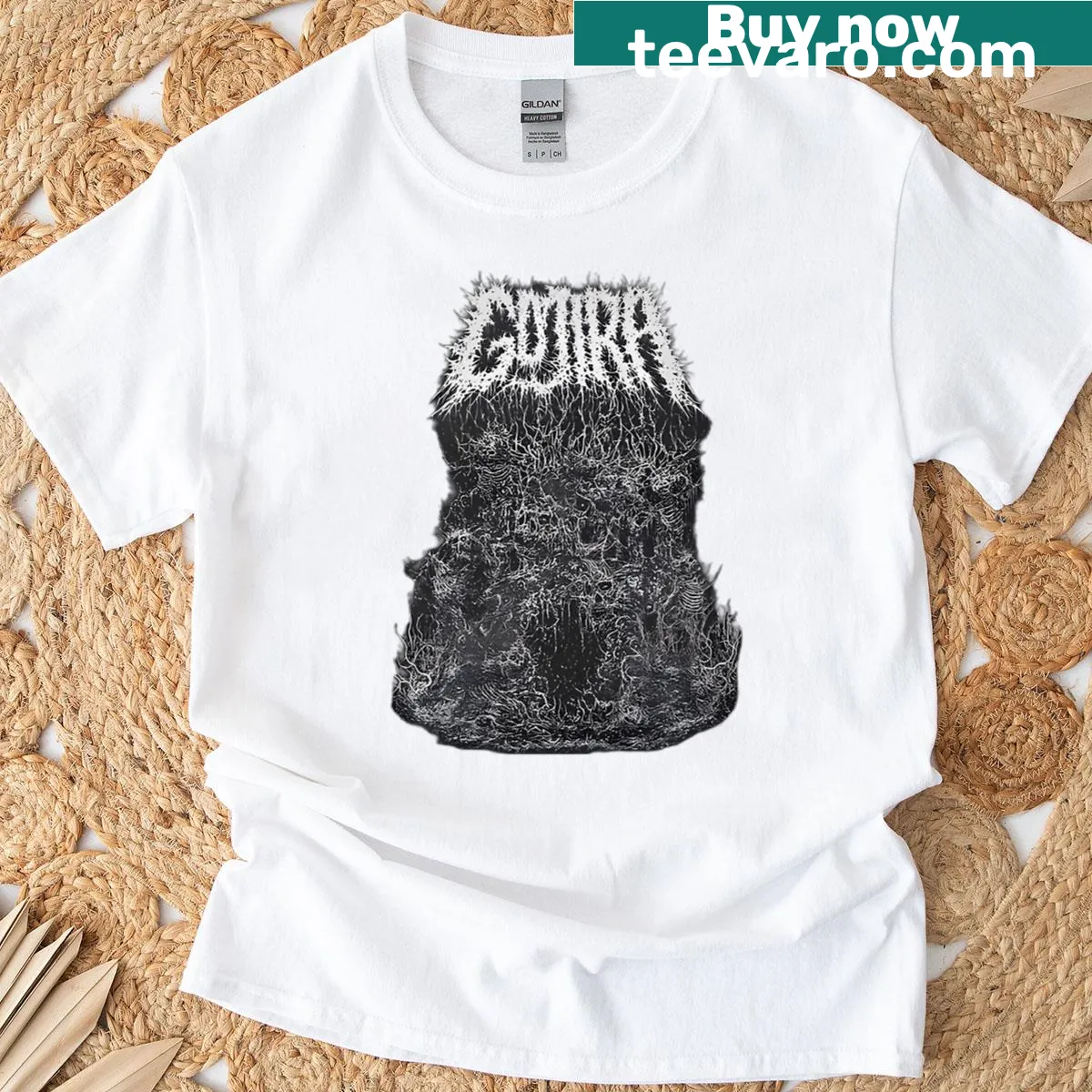 Vintage rock tour logo T-shirt featuring a classic concert band emblem — on a men's t-shirt