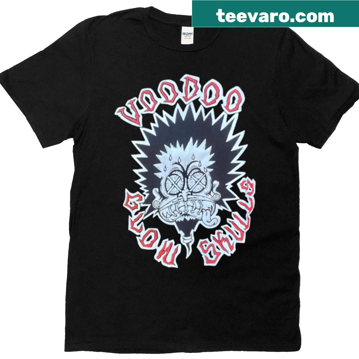 Vintage-inspired T-shirt featuring Voodoo Glow Skulls band logo — on a men's t-shirt