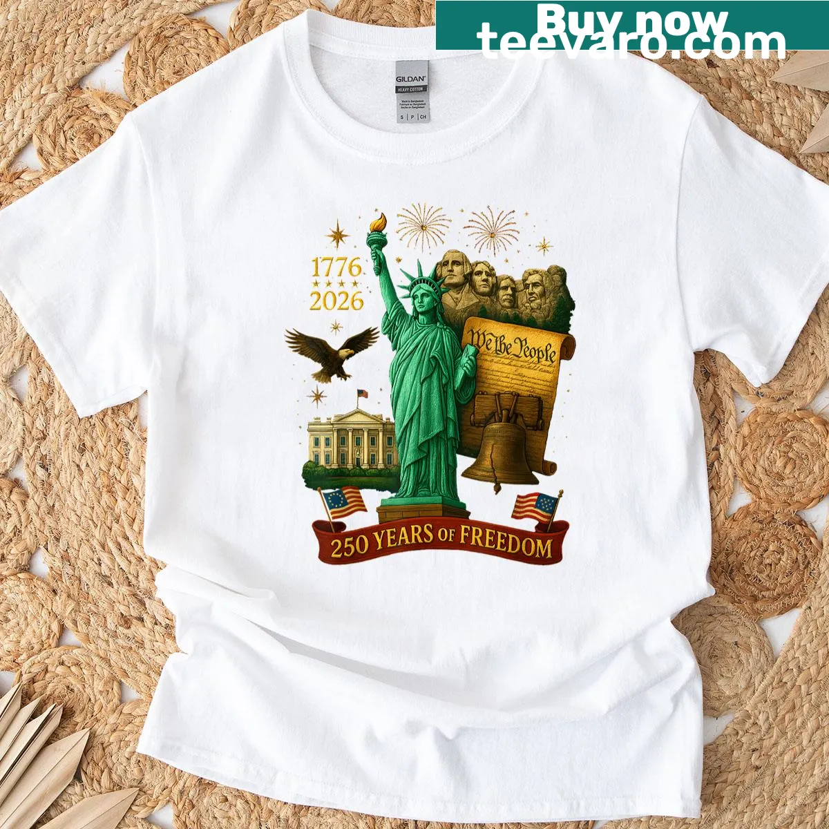Commemorative T-shirt for America's 250th birthday with the phrase 'We The People' — on a men's t-shirt