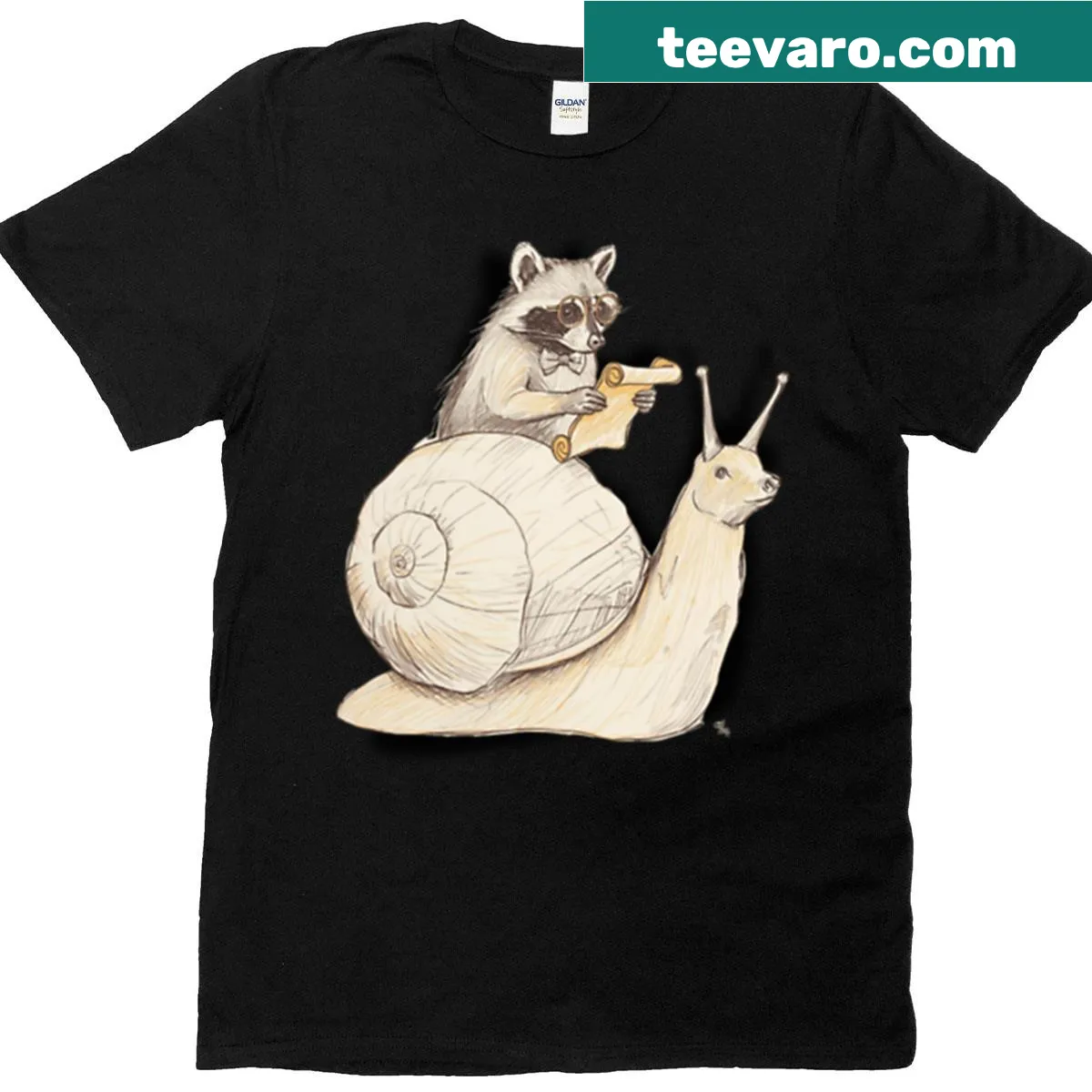 Minimalist line art t-shirt featuring a whimsical raccoon spy — on a men's t-shirt