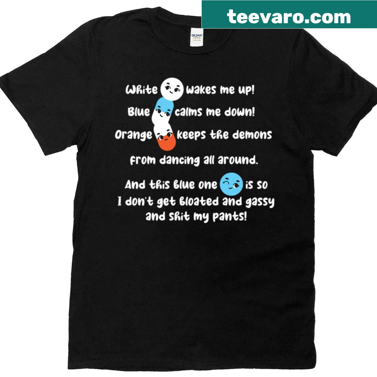 T-shirt with the phrase 'White Wakes Me Up Blue Calms Me Down' in a minimalist design — on a men's t-shirt