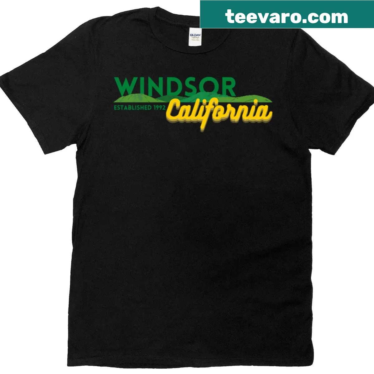 T-shirt featuring Windsor California text with community theme — on a men's t-shirt