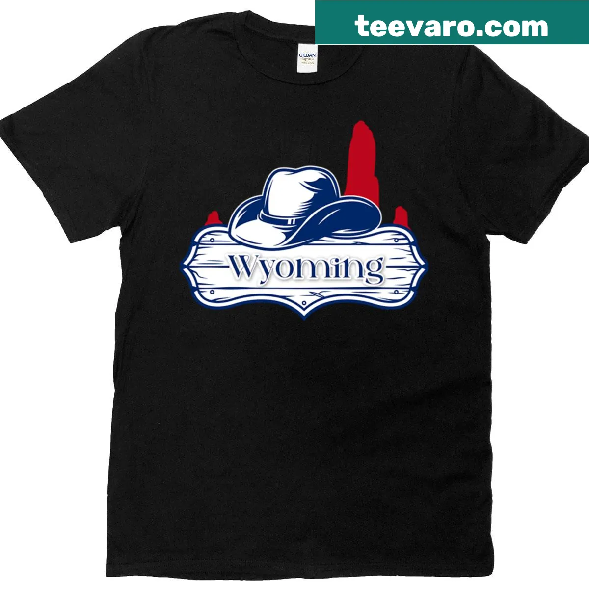 T-shirt featuring a cowboy hat and rustic sign — on a men's t-shirt