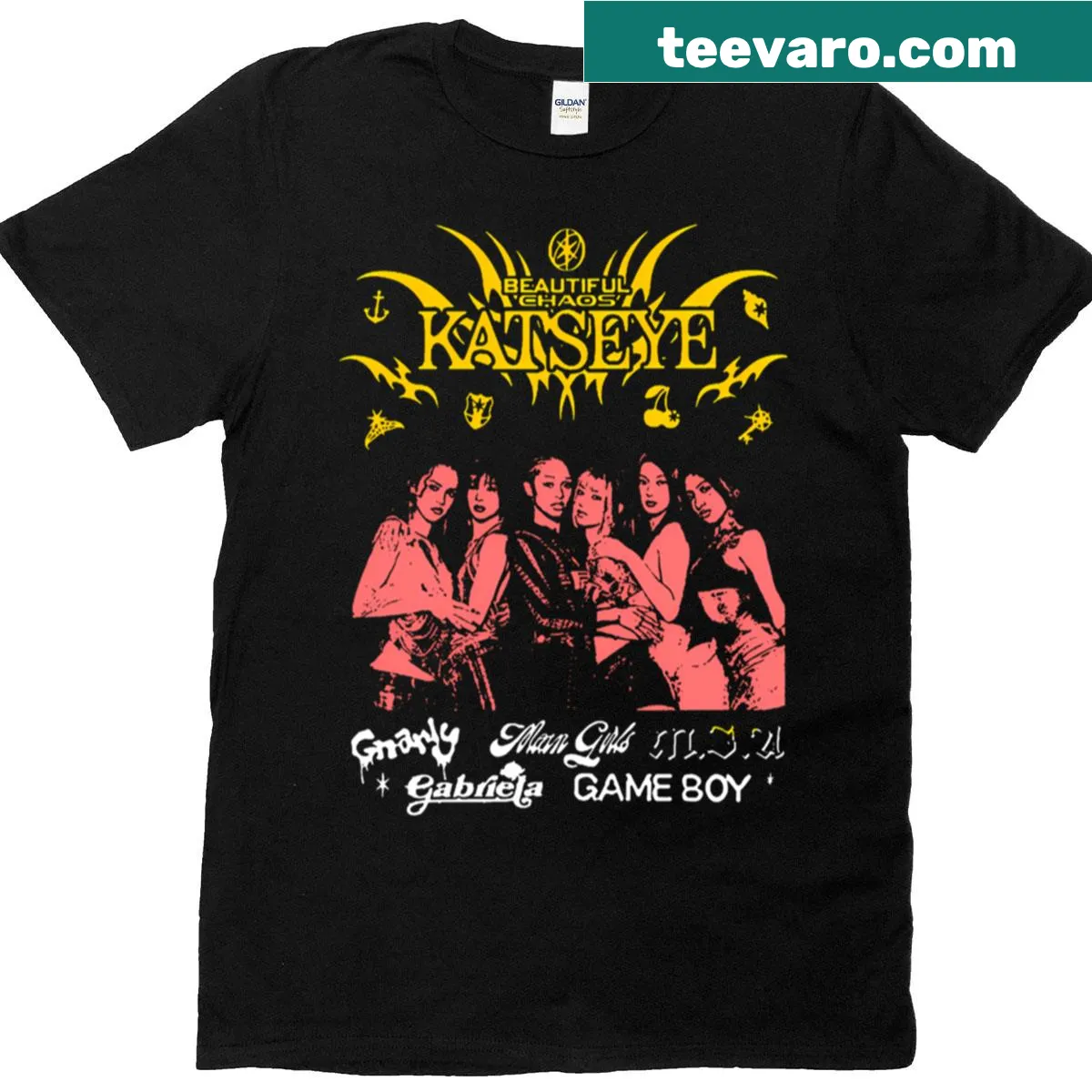 Y2K oversized T-shirt with cracked vintage band design — on a men's t-shirt