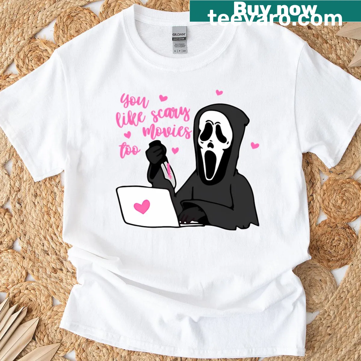 Bold text T-shirt for fans of scary movies — on a men's t-shirt