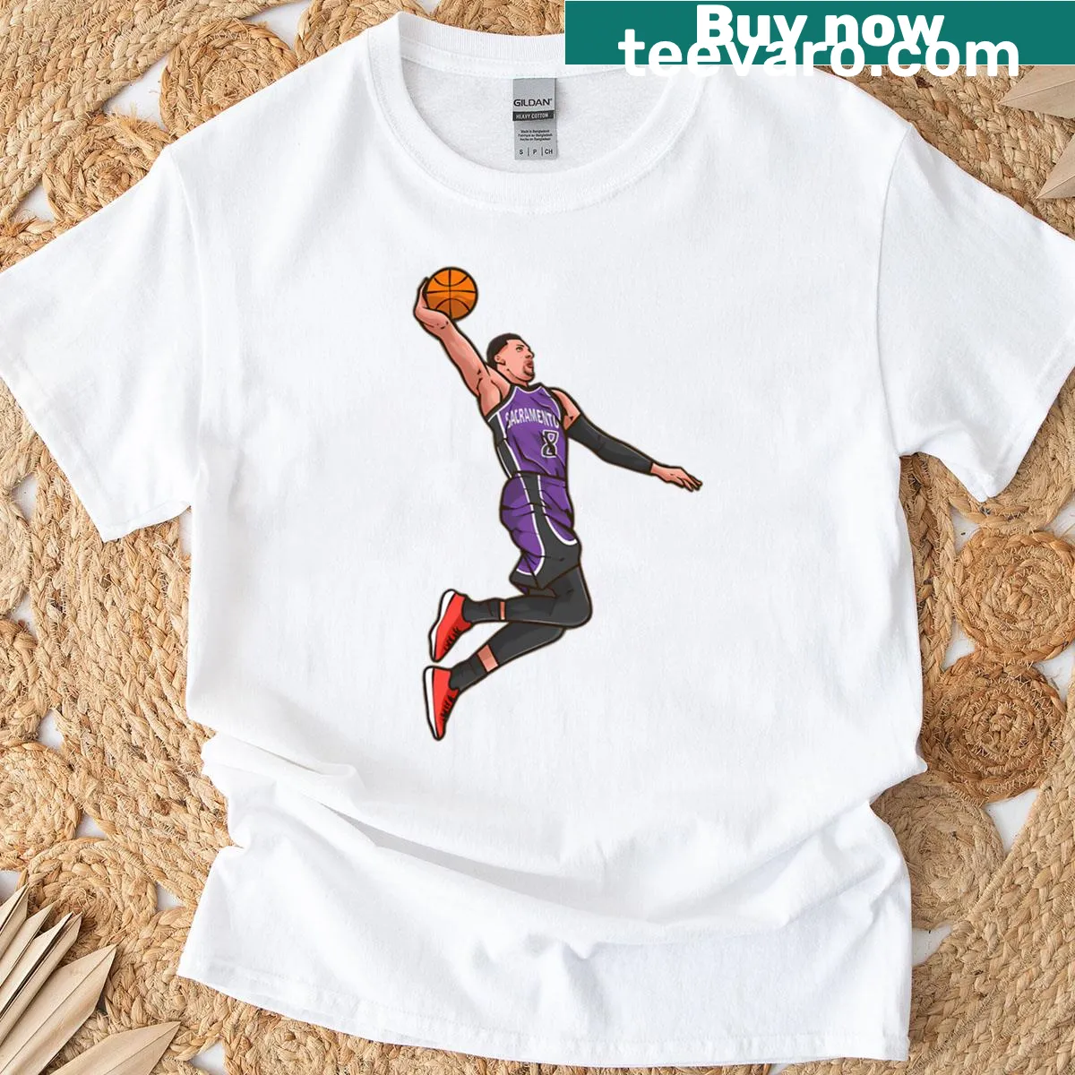 Illustrated t-shirt celebrating Zach Lavine's dunk in Sacramento. — on a men's t-shirt