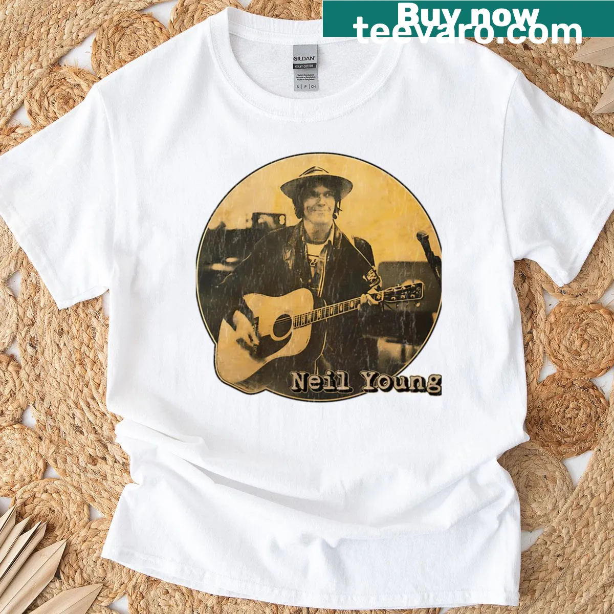 70s inspired T-shirt with singer illustrations — on a men's t-shirt