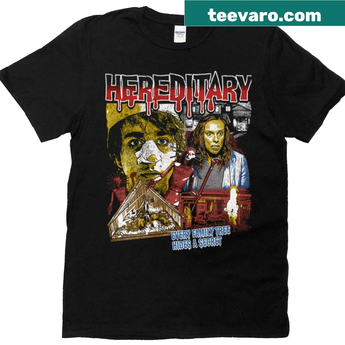 Vintage horror movie logo T-shirt for Halloween enthusiasts — on a men's t-shirt