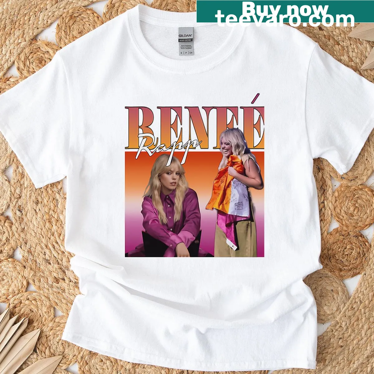 Vintage T-shirt featuring an album logo with music and actress elements. — on a men's t-shirt