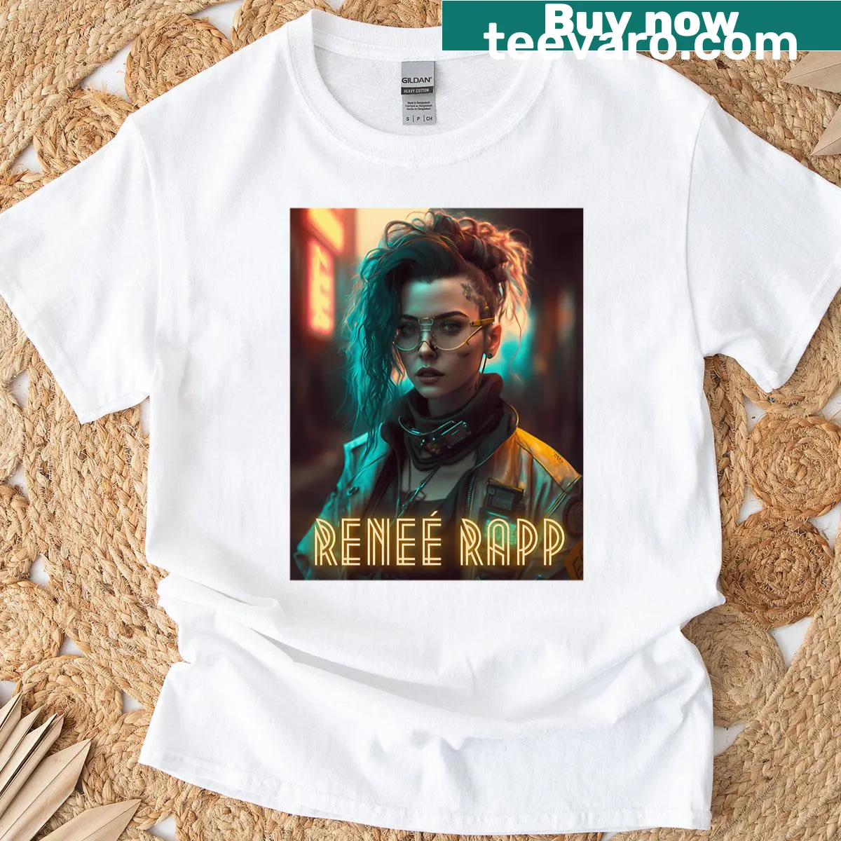 Vintage T-shirt featuring an album tour logo with music and actress elements. — on a men's t-shirt
