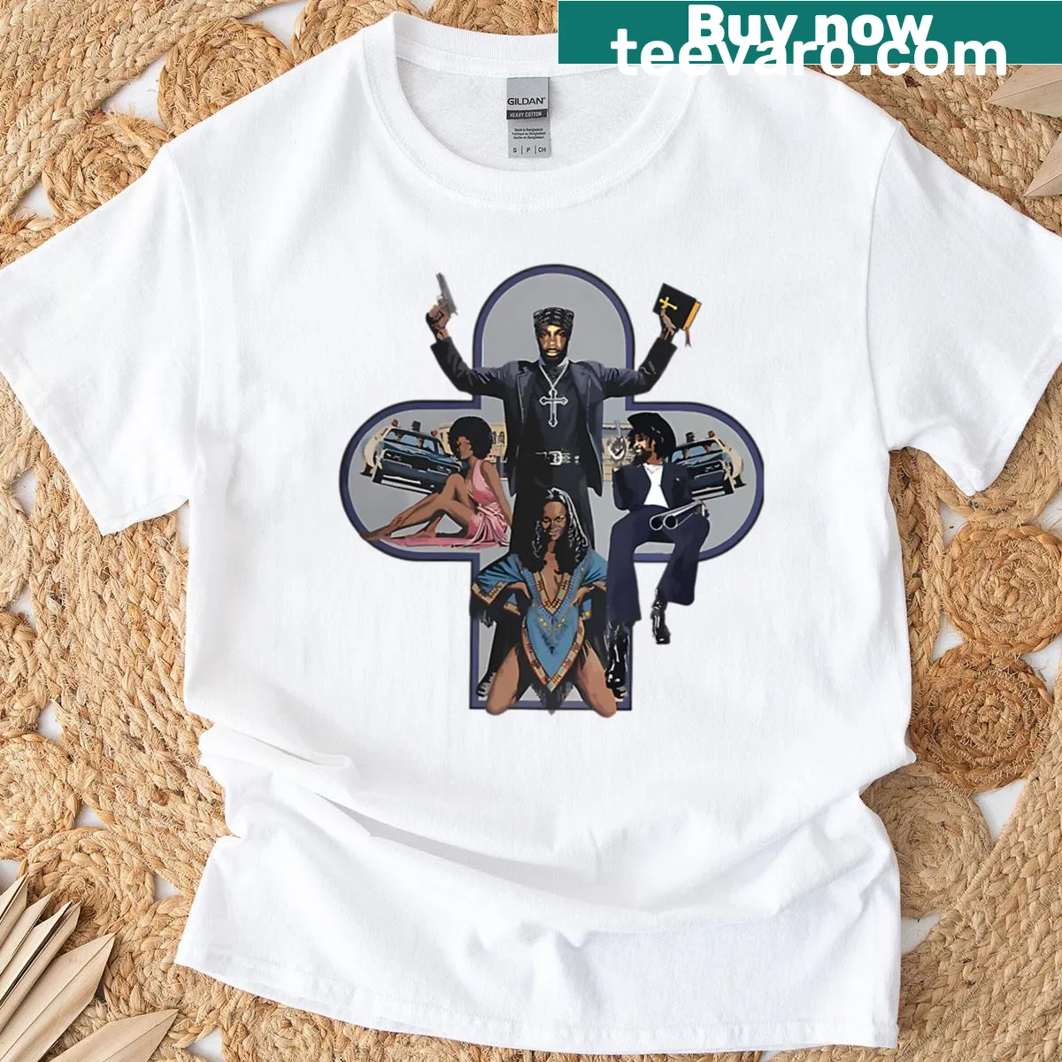 Vintage T-shirt featuring album logos from famous rap artists. — on a men's t-shirt