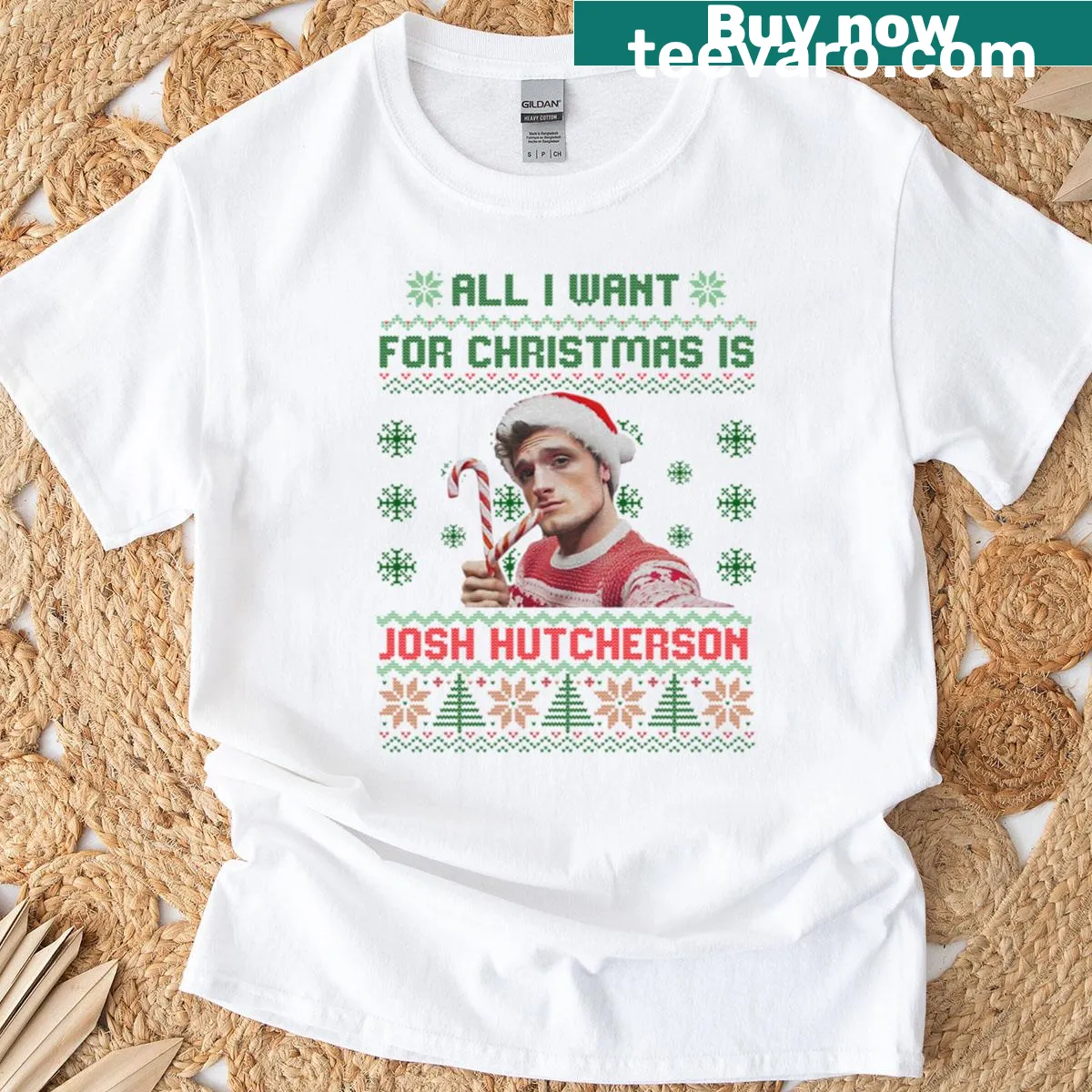 Christmas T-shirt with All I Want For Christmas text — on a men's t-shirt