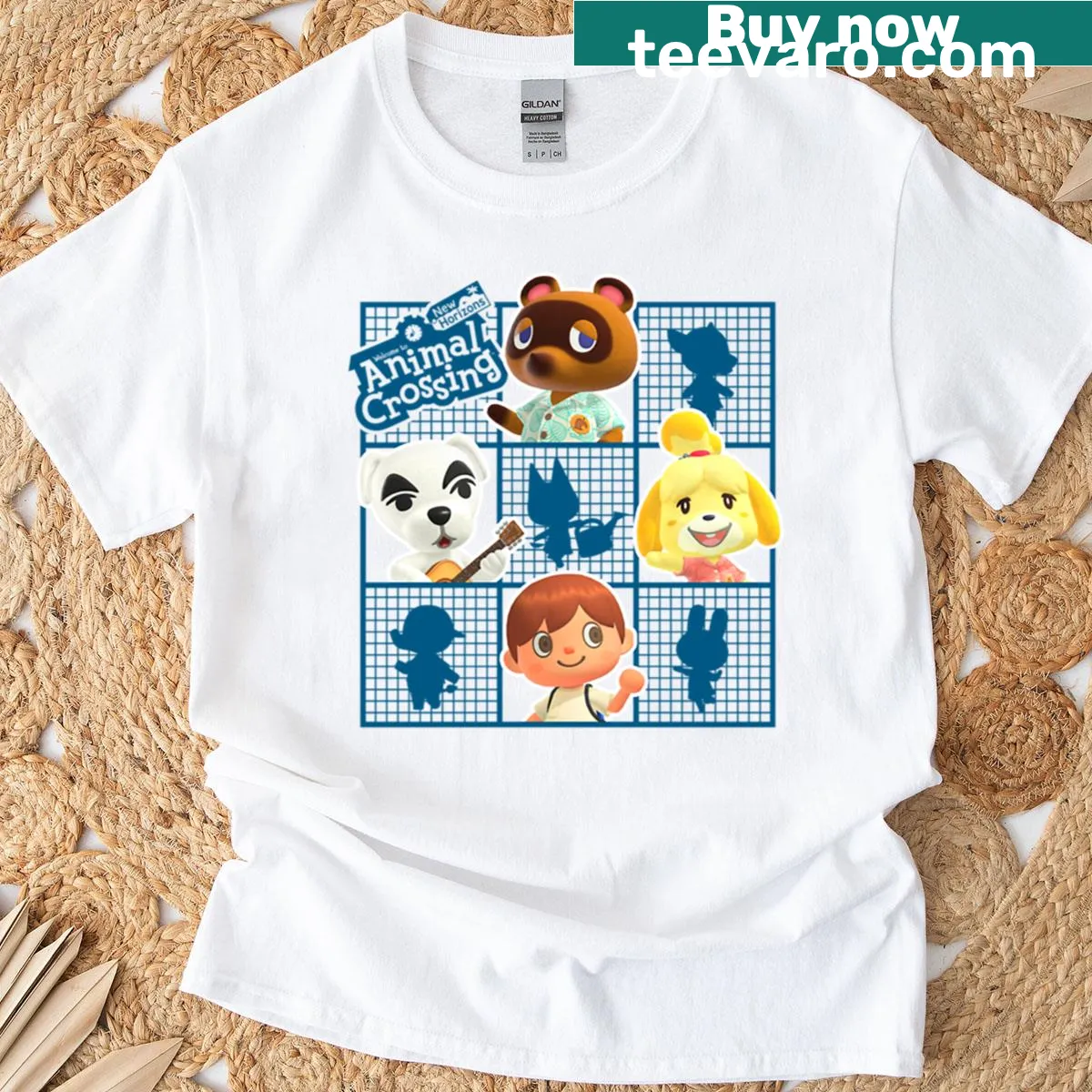 Animal Crossing New Horizons group shot character grid graphic on T-shirt — on a men's t-shirt