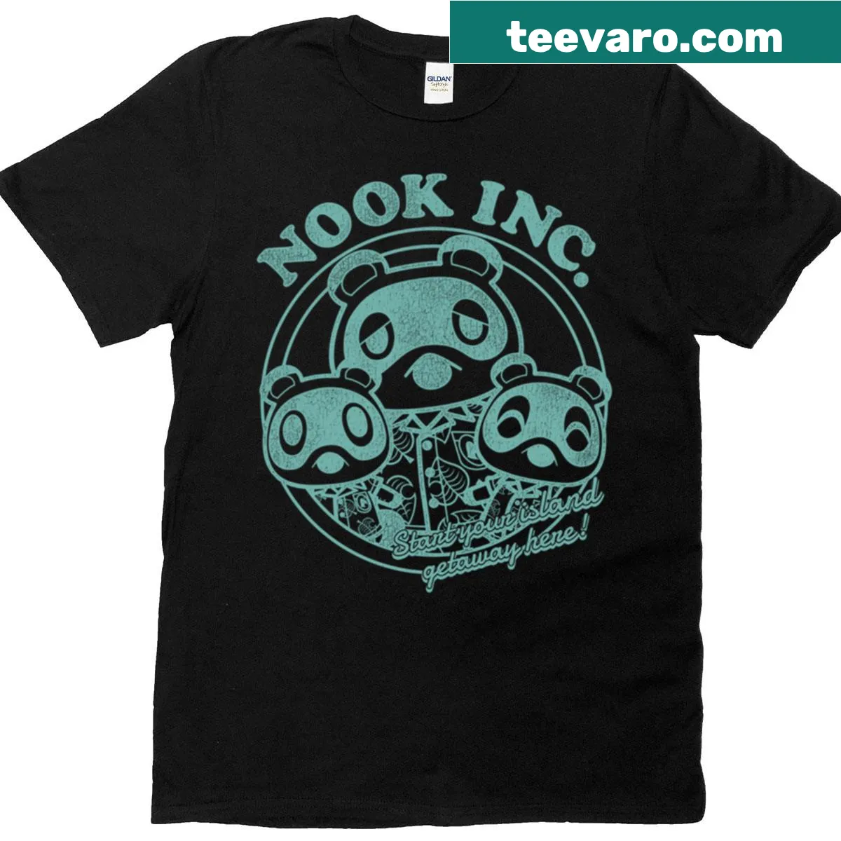 Faded badge t-shirt inspired by Animal Crossing: New Horizons — on a men's t-shirt