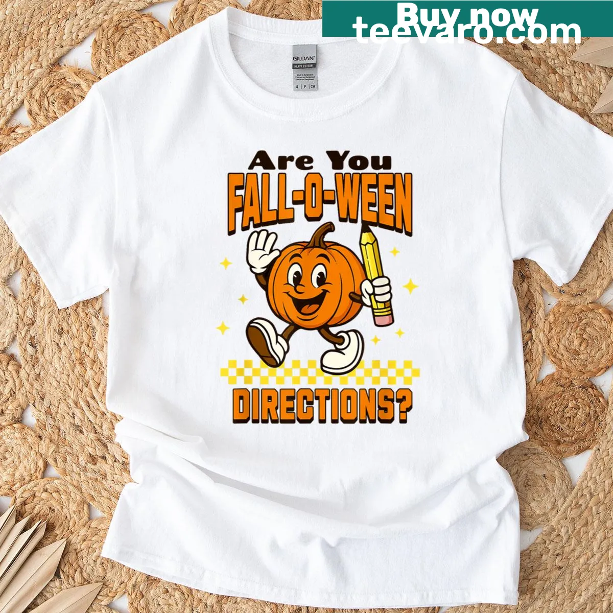 Retro Halloween Teacher t-shirt with playful graphics and fun text — on a men's t-shirt