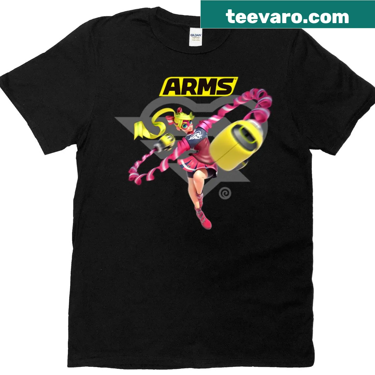 T-shirt featuring Ribbon Girl logo from the game Arms — on a men's t-shirt