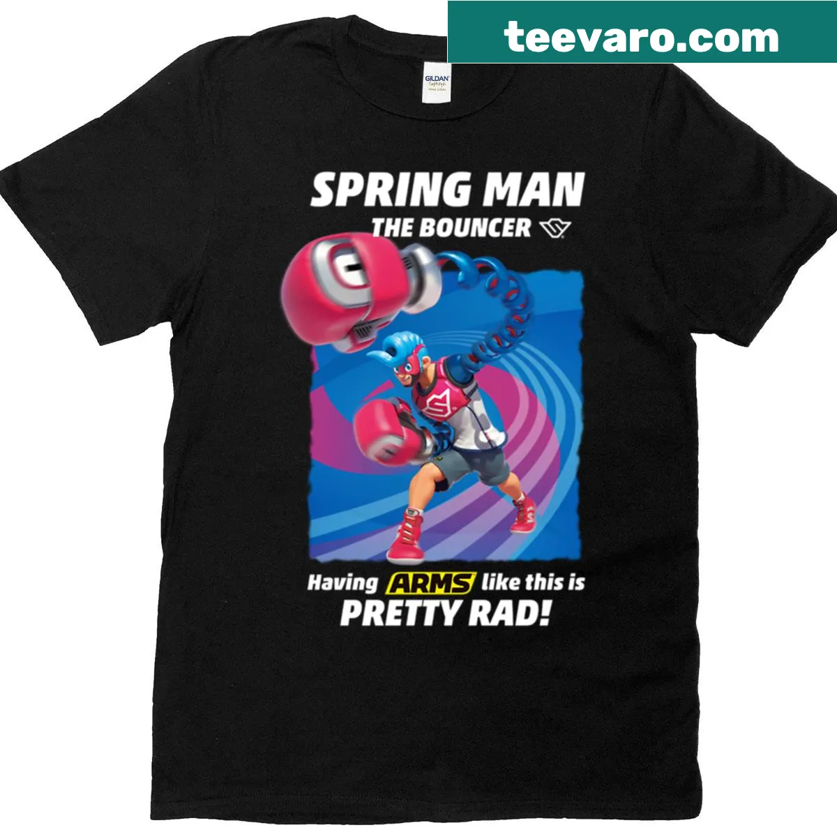 T-shirt inspired by the Arms Spring Man The Bouncer poster design — on a men's t-shirt