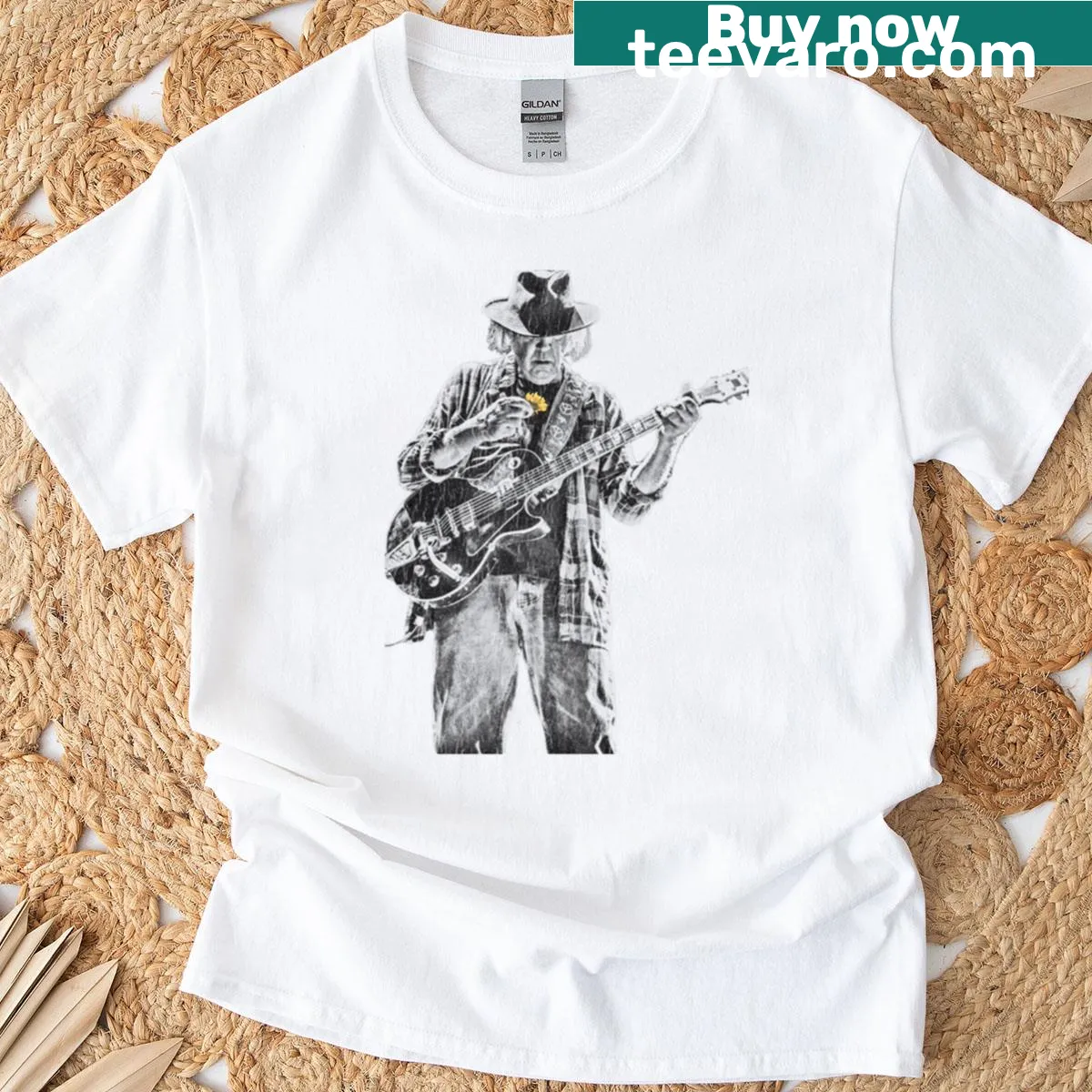 T-shirt featuring 70s tour singer design — on a men's t-shirt