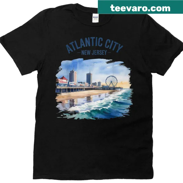 Watercolor graphic of Atlantic City on a T-shirt