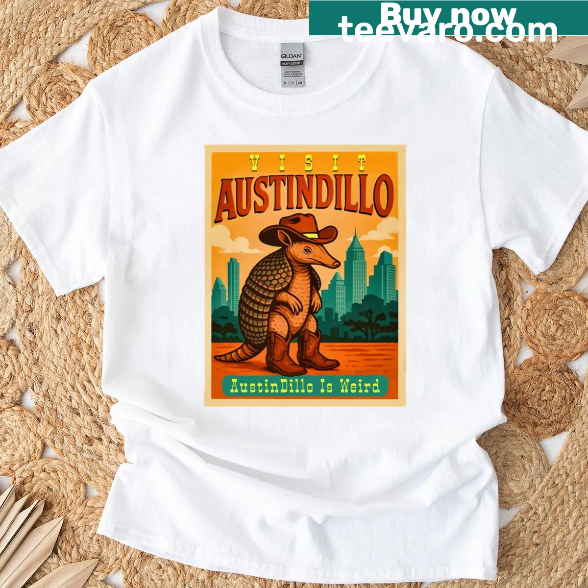 Retro parody design featuring Texas elements and humorous text — on a men's t-shirt
