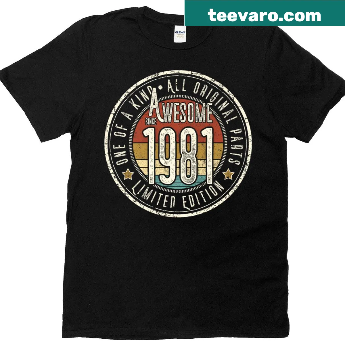 Retro T-shirt celebrating 44th birthday since 1981 — on a men's t-shirt